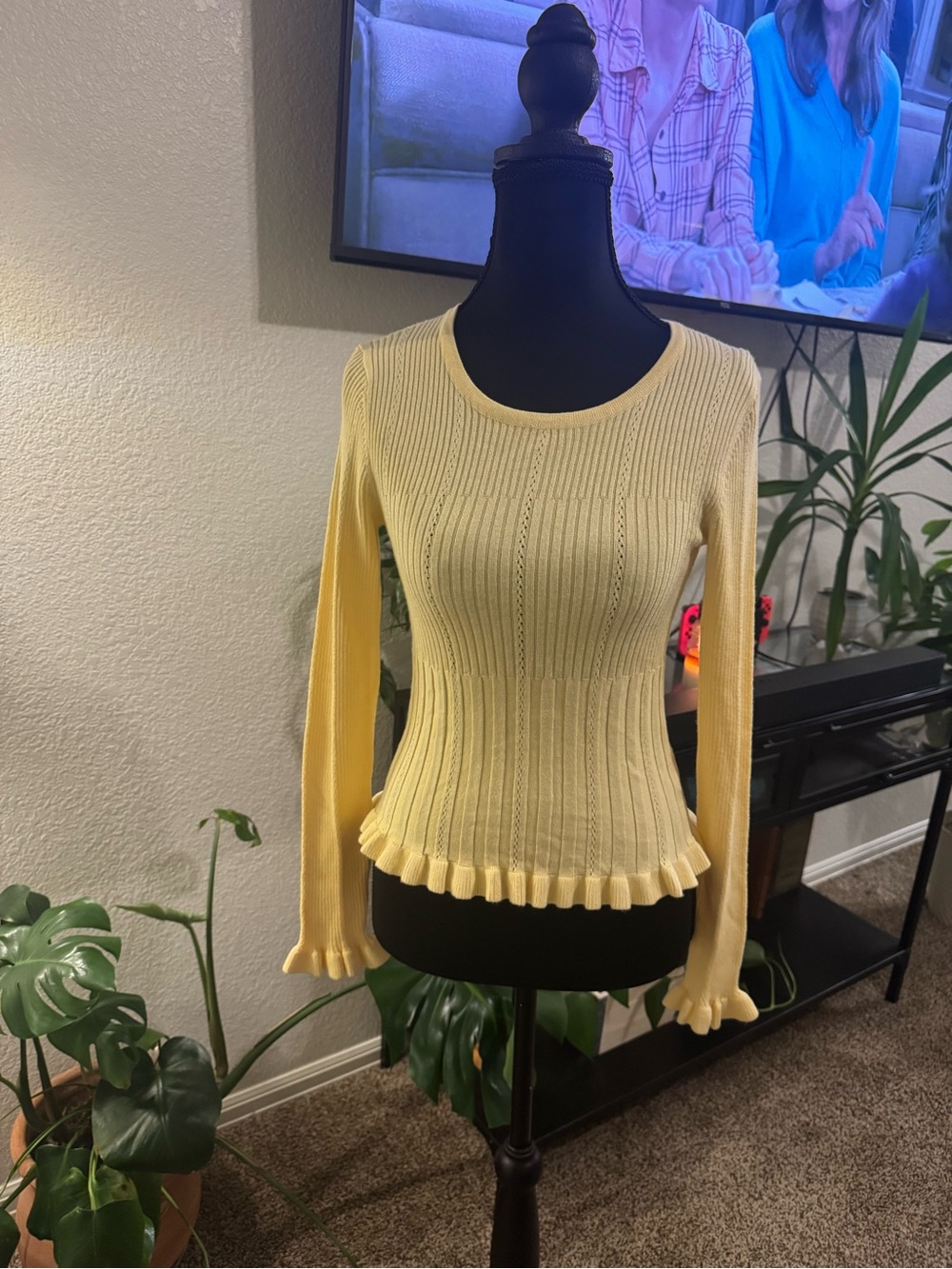 Hem & Thread Pale Yellow Ribbed Peplum Sweater